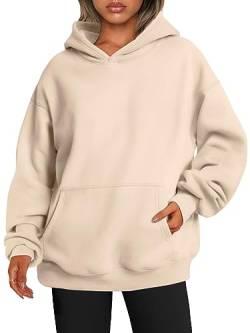 ABYOVRT Damen Kapuzenpullover Hoodies Oversize Pullover Sweatshirt Freizeit Lose Langarmshirt Hoodies Casual Training Pulli Streetwear mit Kapuze Sport Oberteil Outerwear,Aprikose,M von ABYOVRT