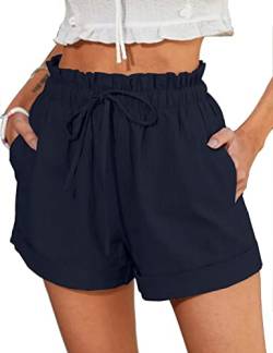 ABYOVRT Damen Shorts Kordelzug Stretch Weite Lose Casual Sommer Lockere Shorts Solid Color Beiläufige Mädchen Kurze Hose mit Taschen,Blau,L von ABYOVRT