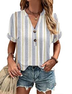 ABYOVRT Damen T-Shirt Kurzarm Blumenbedruckt V-Ausschnitt Sommer Bluse Casual Tunika Freizeitblusen Locker Oberteile Tops von ABYOVRT