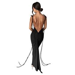 ABYOVRT Frauen Sexy Rückenfreies Kleid Bodycon Ärmellos Offener Rücken Maxikleid Ausgehen Elegant Party Cocktail Langes Kleid, A-Schwarz, Klein von ABYOVRT