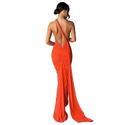 ABYOVRT Frauen Sexy Rückenfreies Kleid Bodycon Ärmellos Offener Rücken Maxikleid Ausgehen Elegant Party Cocktail Langes Kleid, B-Orange, Klein von ABYOVRT