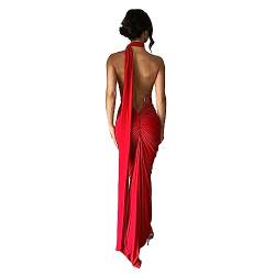 ABYOVRT Frauen Sexy Rückenfreies Kleid Bodycon Ärmellos Offener Rücken Maxikleid Ausgehen Elegant Party Cocktail Langes Kleid, B-red, Mittel von ABYOVRT