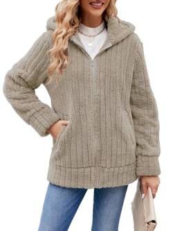 ABYOVRT Kapuzenjacke Damen Warm Mantel Teddy-Fleece Plüschjacke Hoodie Jacke mit Kapuze und Taschen Oversize Wintermantel Dicke Cardigan für Damen Kaputzenjacken Fleecejacke Outwear,Aprikose,S von ABYOVRT