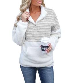 ABYOVRT Pullover Damen Flauschig Teddy-Fleece Weich Warm Oberteil Langarm Casual Oversize Sweatshirt Mit Tasche Zip Oberteile Top für Herbst Winter,Grau,M von ABYOVRT