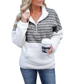 ABYOVRT Pullover Damen Flauschig Teddy-Fleece Weich Warm Oberteil Langarm Casual Oversize Sweatshirt Mit Tasche Zip Oberteile Top für Herbst Winter,Schwarz,S von ABYOVRT