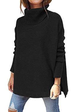 ABYOVRT Pullover Damen Winter Rollkragenpullover Langarm Strickpullover Rollkragen Pullover Stricken Pulli Winter Grobstrickpullover Elegant Oberteile,schwarz,L von ABYOVRT