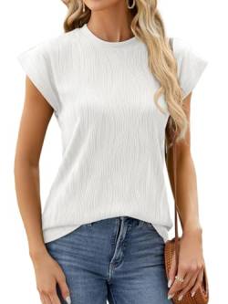 ABYOVRT Tshirt Damen Rundhals Kurzarm T-Shirt Kurzarm mit Flügelärmeln Solide Sommer Casual Tank Top Lockere Basic Mädchen Tee Shirts Oberteile Blusen,Weiß,L von ABYOVRT