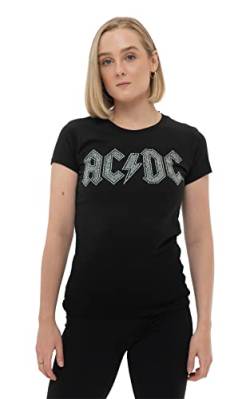 AC/DC Damen Rhinestone T-Shirt, Schwarz, M von AC/DC