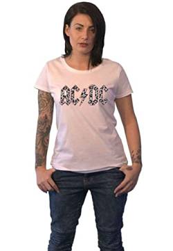 AC/DC T Shirt Mono Leopard Print Band Logo Nue offiziell Damen Skinny Fit Weiß M von AC/DC