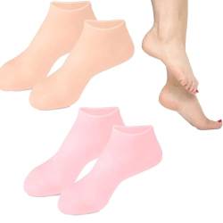 Feuchtigkeitsspendende Silikonsocken Fuß-Spa-Socken zur Reparatur trockener Füße, Silikon Gel Material feuchtigkeitsspendende Socken Damen Socken feuchtigkeitsspendende Ferse Weiche (Gelb+rosa) von ACAREY