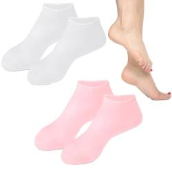 Feuchtigkeitsspendende Silikonsocken Fuß-Spa-Socken zur Reparatur trockener Füße, Silikon Gel Material feuchtigkeitsspendende Socken Damen Socken feuchtigkeitsspendende Ferse Weiche (Rosa+weiß) von ACAREY