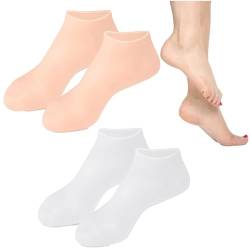 Feuchtigkeitsspendende Silikonsocken Fuß-Spa-Socken zur Reparatur trockener Füße, Silikon Gel Material feuchtigkeitsspendende Socken Damen Socken feuchtigkeitsspendende Ferse Weiche (Weiß+gelb) von ACAREY