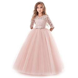 ACARYI Mädchen-Prinzessin-Hochzeit Elegante Spitze Lange Kleid Weihnachtsfest-Kleid Kinder Kleidung 6-14 Jahre (Pink,6) von ACARYI