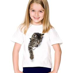Mädchen-Kurzschluss Hülsen-Druck-3d Katze Shirts Alltag Einfach Art und Weise übersteigt Kind-Sommer-Nette Kleidung (10T,Style 2) von ACARYI