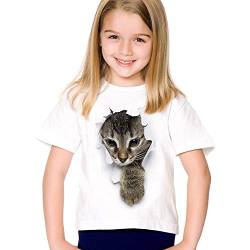 Mädchen-Kurzschluss Hülsen-Druck-3d Katze Shirts Alltag Einfach Art und Weise übersteigt Kind-Sommer-Nette Kleidung (8T,Style 4) von ACARYI
