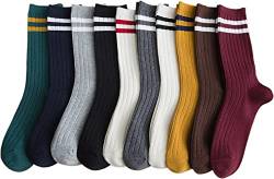 Damen-Socken, gestreift, 10 Paar, niedlich, Retro, lange Socken, Vintage, lustig, modisch, athletisch, ästhetisch, hohe Socken für Damen, Retro-Streifen, 37-42 EU von ACCFOD