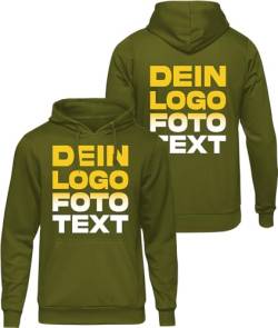 ACE Hoodie zum selbst Bedrucken - selber gestalten mit Text, Bild, Logo - Kapuzen-Pullover aus Baumwolle - Oliv - S von ACE