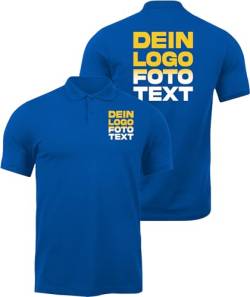 ACE Polo-Shirt zum selbst Bedrucken - selber gestalten mit Text, Bild, Logo - Kurzarm-Hemd aus Baumwolle - Blau - L von ACE