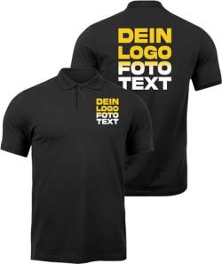 ACE Polo-Shirt zum selbst Bedrucken - selber gestalten mit Text, Bild, Logo - Kurzarm-Hemd aus Baumwolle - Schwarz - 3XL von ACE