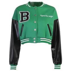 Damen Varsity Jacke Cropped Letterman Baseball Bomberjacke Vintage Y2k Streetwear Mantel, A Green, S von ACEFAST INC