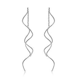 925 Sterling Silber Stäbchen Durchzieher Ohrringe Lange Quaste Einfädler Ohrringe für Frauen Mädchen von ACEFEEL