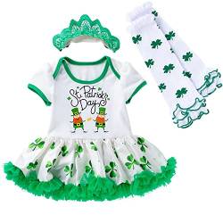 Baby Mädchen St. Patrick's Day Outfit Karneval Grün Shamrocks Strampler Tutu Spitze Rock + Beinwärmer + Stirnband 0-24 Monate, St. Patrick's Day, 68 von ACEHCEAR