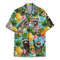 Lustiges Pferd Hawaii-Shirts für Männer Frauen, Liebe Pferderennen Hawaii Sommer Kurzarm Lässig Entspannte Passform Button-Down, Ananas Waschbär, 4XL von ACEPrints