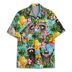 Lustiges Pferd Hawaii-Shirts für Männer Frauen, Liebe Pferderennen Hawaii Sommer Kurzarm Lässig Entspannte Passform Button-Down, Ananas Waschbär, S von ACEPrints