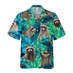 Lustiges Pferd Hawaii-Shirts für Männer Frauen, Liebe Pferderennen Hawaii Sommer Kurzarm Lässig Entspannte Passform Button-Down, Racoon 02, L von ACEPrints