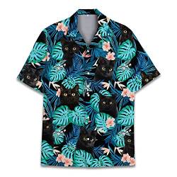 Lustiges Pferd Hawaii-Shirts für Männer Frauen, Liebe Pferderennen Hawaii Sommer Kurzarm Lässig Entspannte Passform Button-Down, Tropical Black Cat 1, XL von ACEPrints