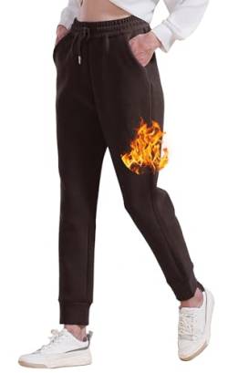 ACHTELEPHS Gefütterte Jogginghose Damen Lang Thermohose Thermo Leggings Dunkelbraun, L-XL von ACHTELEPHS