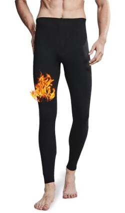 ACHTELEPHS Lange Thermo Unterhosen Herren Thermounterhose mit Fleece Warme Unterwäsche Lang Thermohose Winter Gefüttert Schwarz L-XL von ACHTELEPHS