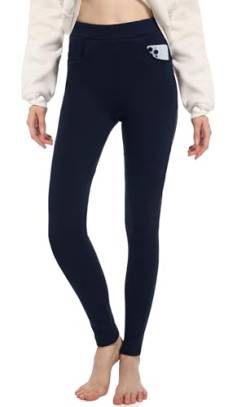 ACHTELEPHS Leggings Damen Baumwolle mit Taschen Blickdichte Leggins High Waist Dunkelblau M-L von ACHTELEPHS