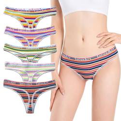 ACMEDE 10er Pack String Tanga Damen Baumwolle M-XXL, Niedriger Leibhöhe Sportbund Thongs Unterhosen Frauen Bunte Streifen Weich Unterwäsche Niedrige Taille Slips Atmungsaktive Pants, 40-80kg von ACMEDE