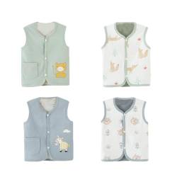 ACMEDE 2 Stück Baby Kleinkind Kinder Doppelseitig Westen 62/68/74/80/86 Frühling Herbst Baumwoll Dünn Ärmellose Jacke 92/98/104 Kinderweste mit Druckknopf mit Cartoon Muster 6 Monate -5 Jahre von ACMEDE