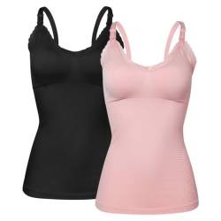 ACMEDE 2er Pack Damen Stilltops V-Ausschnitt aus Spitze Mutterschaft Tanktop Unterhemd mit Integriertem BH für Stillen Schlaf Camisole Schwangeren Unterhemd Stillen Nursing Schwangerschaft Top von ACMEDE