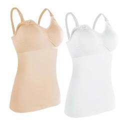 ACMEDE 2er Pack Damen Stilltops ohne Bügel Mutterschaft Tanktop Unterhemd mit Integriertem BH für Stillen Schlaf Camisole Schwangeren Unterhemd Stillen Nursing Schwangerschaft Top von ACMEDE