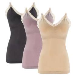 ACMEDE 3er Pack Damen Stilltops Mutterschaft Tanktop mit Eingebautem BH für Stillen Schlaf Camisole Schwangeren Unterhemd V-Ausschnitt aus Spitze Nursing Top Schwangeres Stillen von ACMEDE