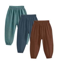 ACMEDE 3er Pack Unisex Baby Kinder Pumphose Gr. 86/92/98/104 Sommer doppellagigem Baumwollgarn Leinenhose Kinder Leichte Atmungsaktive Jogginghose Lässige Hose Gr. 116/122/128/134 von ACMEDE