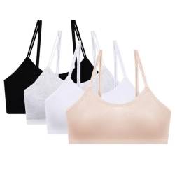 ACMEDE 4er Pack Mädchen Sport BH Mädchen Trainings BH mit Polster Mädchen Bustier Unterwäsche Bralette Top Spaghettiträger BHS für Teenager 10-16 Jahre,80-120lb von ACMEDE