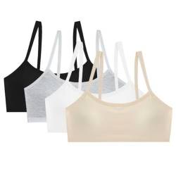 ACMEDE 4er Pack Mädchen Sport BH Mädchen Trainings BH mit Polster Mädchen Bustier Unterwäsche Bralette Top Spaghettiträger BHS für Teenager 10-16 Jahre,80-120lb von ACMEDE