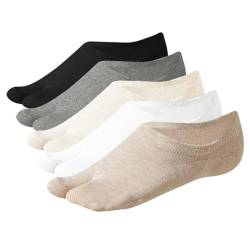 ACMEDE 5 Paar Japanische Tabi Socken 2 Toe Socken Damen Tabi Socken No Show Socken Niedriger Schnitt für Sneaker Bootsschuhe Kimono Flip Flop Socken Athletic Cotton Crew Two Toe, 34-39 von ACMEDE