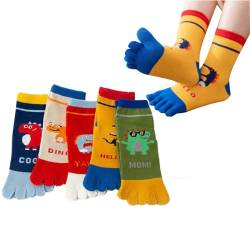 ACMEDE 5 Paar Zehensocken Kinder Finger Socken aus Baumwolle, Junge Mädchen Witzige Zehen Socken Karikatur Dinosaurier Socken Niedliche Tiere Sneaker Socken Sportsocken, 3-10 Jahre von ACMEDE