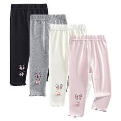 ACMEDE Baby Mädchen Capri Leggings 3/4 Hosen Gr. 92/98/104/116/122/128 4er Pack Baby Leggings 3/4 aus Baumwolle Hosen Rüschen mit einem niedlichen 3D-Hasenmuster am Bein, Alter 1-7 Jahre von ACMEDE