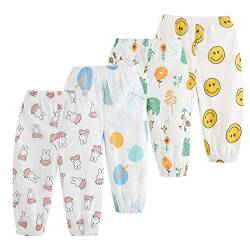 ACMEDE Baby leichte Lange Hose Gr. 86 92 98 100 Bloomers Baumwolle Mädchen Jungen Pumphose Sommer Schöner Druck Jogginghose Lässige Elastische Hose Sommerhose 110 120 128 4er Pack von ACMEDE