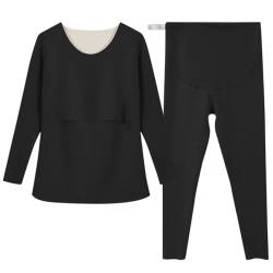 ACMEDE Damen Innenfleece Thermounterwäsche Set Schwangere Warm Stilloberteile Thermooberteil & Thermohose Umstandsleggings Langarm Stillkleidung für Stillen Schwangerschaftsleggings Umstandsmode von ACMEDE