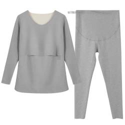 ACMEDE Damen Innenfleece Thermounterwäsche Set für Schwangere Warm Stilloberteile Thermooberteil & Thermohose Umstandsleggings Langarm Stillkleidung für Stillen Schwangerschaftsleggings Umstandsmode von ACMEDE