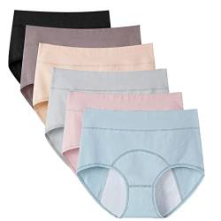 ACMEDE Damen Perioden Unterwäsche Große Größe Slips Hohe Taille Elastizität Menstruations unterwäsche Baumwolle Auslaufsicher Hohe Taille Menstruation Slip mit Tasche 6er Pack, 24-37 von ACMEDE