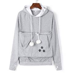 ACMEDE Damen Pullover Kapuzenpullover mit Katzen Hund Tasche Hundetasche Katze Sweatshirt Pulli Hoodie Kapuze Katzenpulli Beutel Langarm Herbst Winter große größen (4XL) von ACMEDE