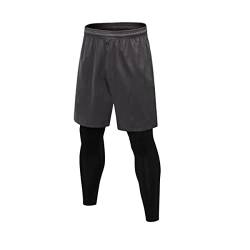 ACMEDE Herren 2 in 1 Kompressionshose Funktionshorts Strumpfhose Laufhose Trainingshose Fitnesshose Sporthose Schnell Trockend Lange Hose Kurze Hose Shorts von ACMEDE